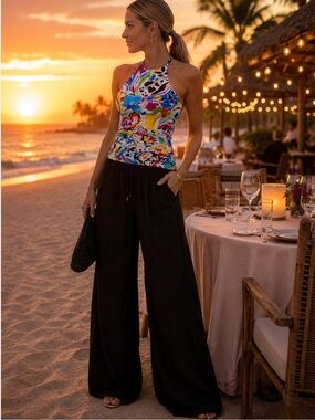 Anne Cole High Neck Tankini Top Medium Colorful Abstract Floral Swim Beach Pool